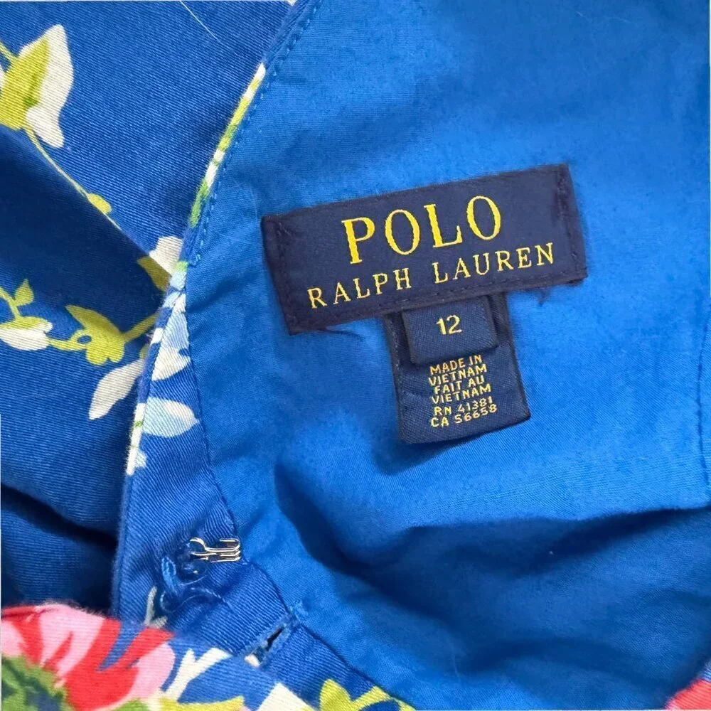 Polo Ralph Lauren Blue Floral Cottagecore Garden Party Sleeveless Dress Girls 12